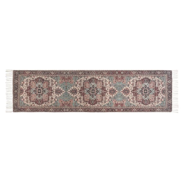 Jessica Simpson Chinille Fringe Machine Washable Red/Ivory 2 ft. x 8 ft. Floral Runner Rug