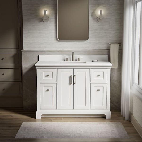 Charlemont 49 in. Single Sink Freestanding White Bath Vanity with White Quartz Top Assembled