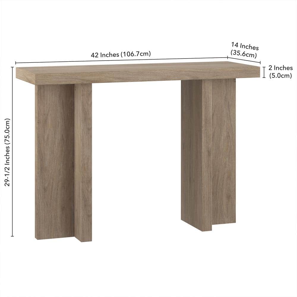 Antiqued Gray Oak 42" Modern Wood Console Table