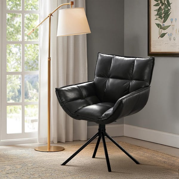 Black Faux Leather Upholstered Swivel Accent Chair Armchair Home Office Chair