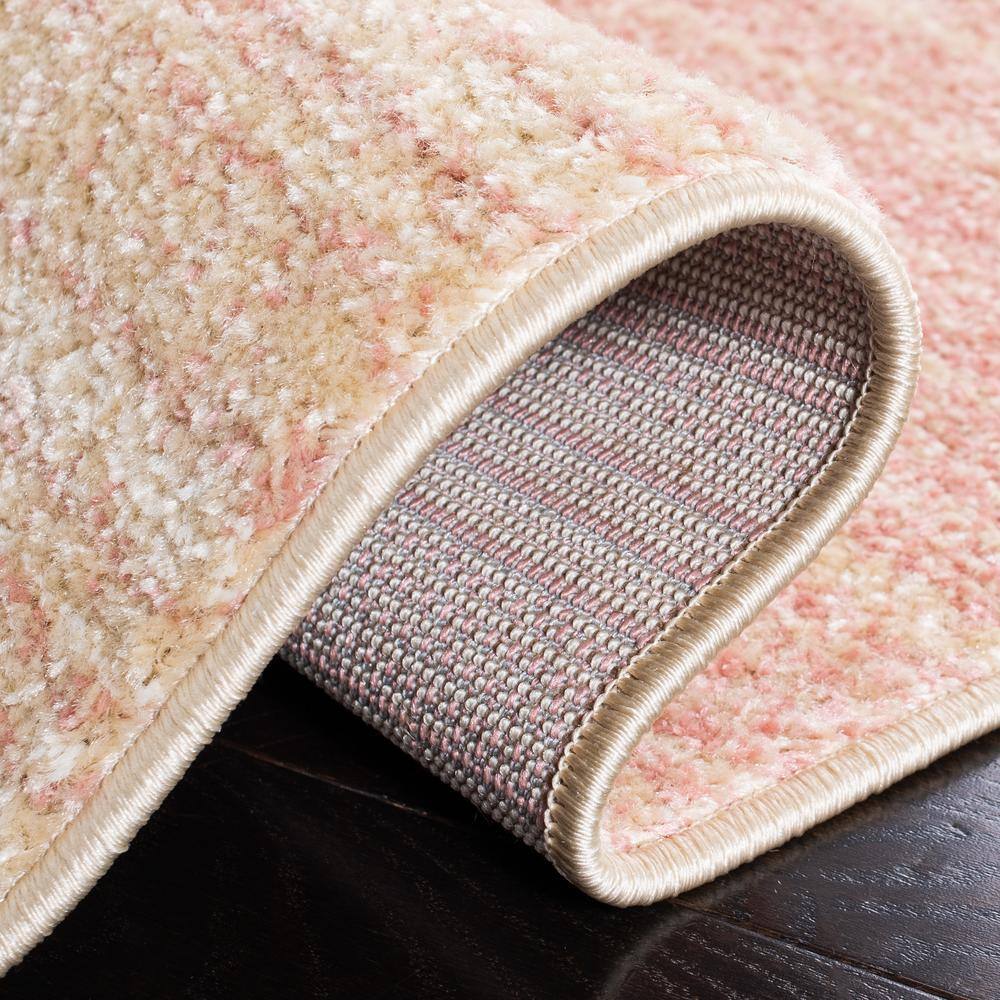 Adirondack Pink and Ivory 6' Square Synthetic Area Rug