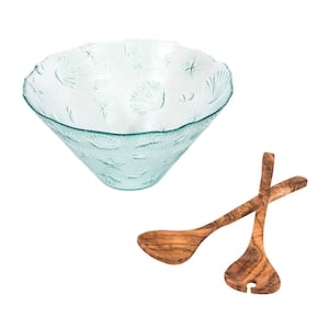 French Home Recycled Clear Glass 12W x 6H, Coastal Salad Bowl and Olive  Wood Servers GRP311 - The Home Depot