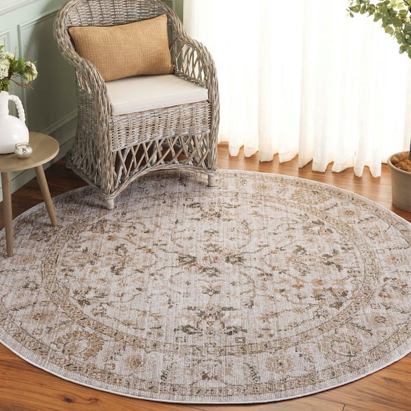 Hazel 6 ft. x 6 ft. Ivory/Beige Distressed Floral Round Area Rug