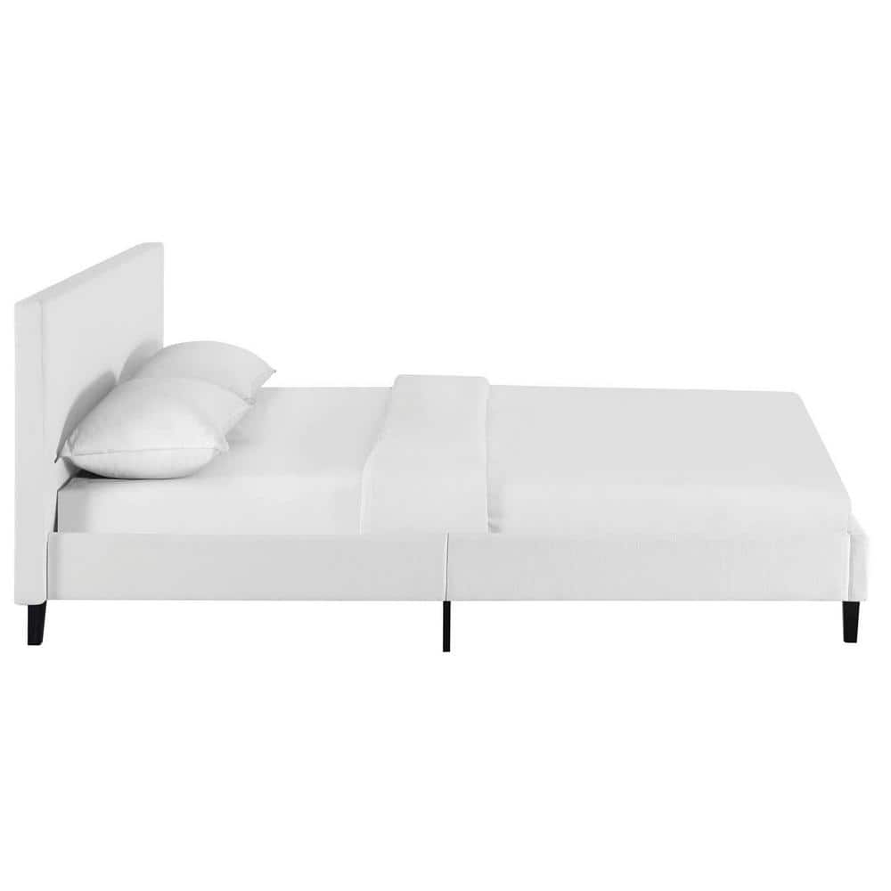 Anya White Full Upholstered Platform Bed with Wood Slat Support
