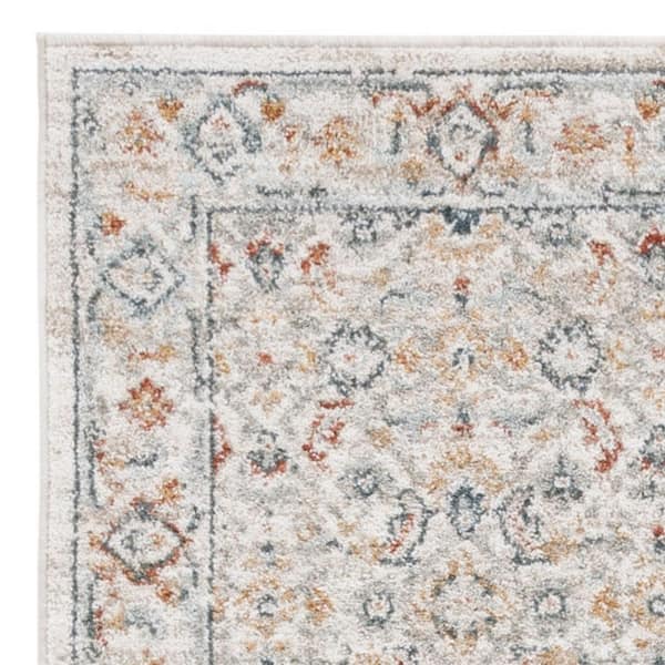 SAFAVIEH Avalon Ivory/Light Blue 2 ft. x 8 ft. Ornate Distressed Border Runner Rug