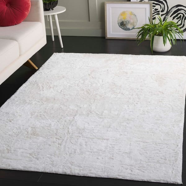 Faux Fur Ivory 4 ft. x 6 ft. Machine Washable Solid Area Rug