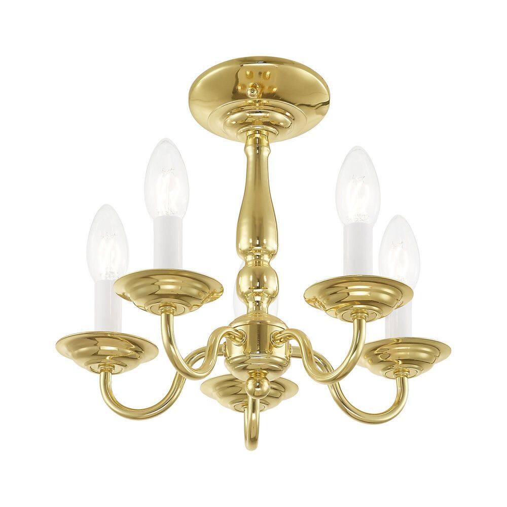 Elegant Williamsburgh Polished Brass Mini Chandelier with 5 Candelabra Lights