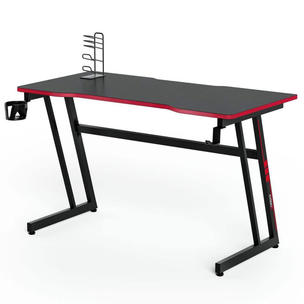 Honey Joy 475 In Z Shaped Red Ergonomic Gaming Computer Desk With