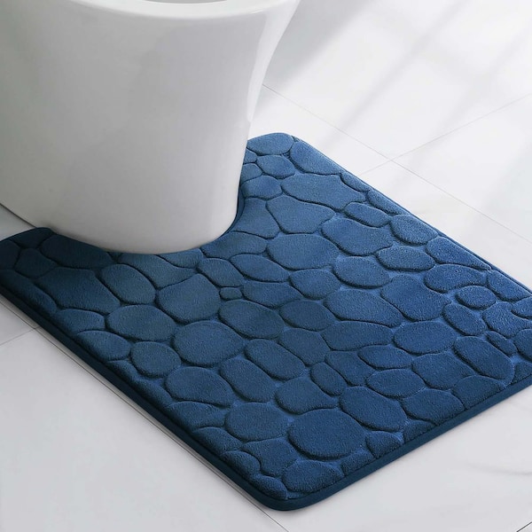 EVIDECO French home goods Navy Blue 3D Pebbles 20 in. x 20 in. Memory Foam Contour Bath Mat