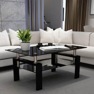 39.37 in. Rectangle Black Glass Top Coffee Table
