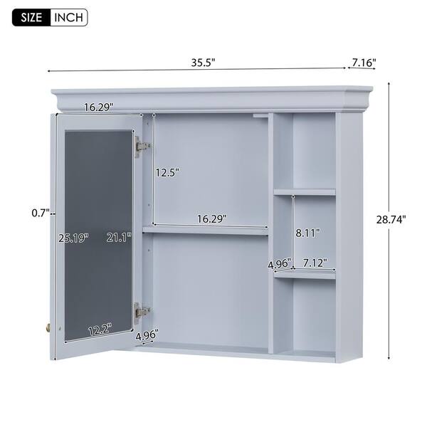 Zeus & Ruta 35 in. W x 28 in. H Rectangular Wood Medicine Cabinet with Mirror and 6 Open Shelves in Blue