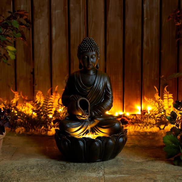 Glitzhome 20.5 in. H Outdoor Zen-Style 2-Tiered Buddha