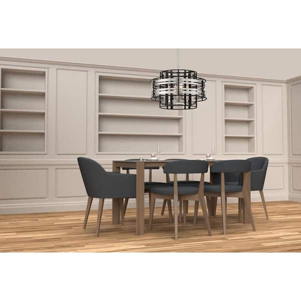 Presten 6-Light Brushed Nickel and Sand Black Drum Pendant