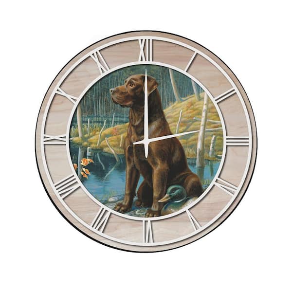 Unbranded "Ready to Go" Woodgrain Accent and White Numbers Imaged Wall Clock