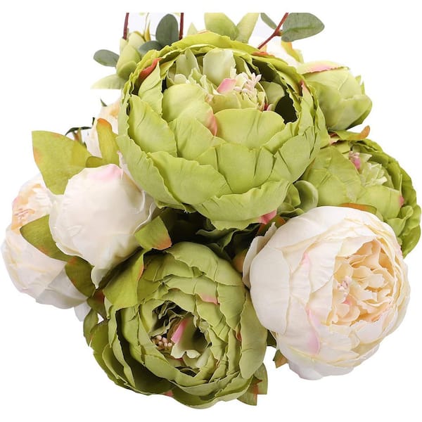 Afoxsos 21 in H Vintage Artificial Peony Silk Flowers for Wedding and Home Decoration, Pack of 1 (New Green) Chrysanthemum