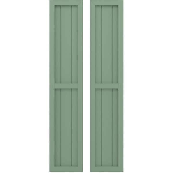 Ekena Millwork 10-1/2 in. W x 39 in. H Americraft 3-Board Exterior Real Wood 2 Equal Panel Framed Board and Batten Shutters Track Green