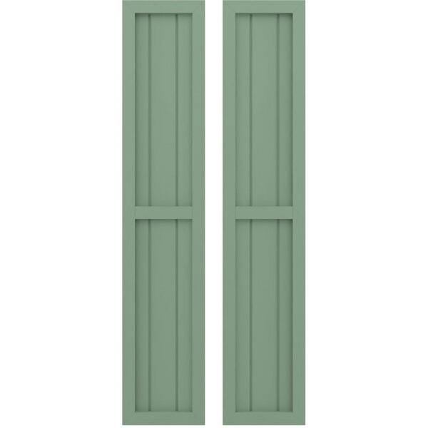 Ekena Millwork 10-1/2 in. W x 72 in. H Americraft 3-Board Exterior Real Wood 2 Equal Panel Framed Board and Batten Shutters Track Green