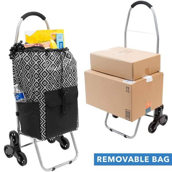 Rolling Shopping Tote Bag - Foldable Steel Stand & Wheels