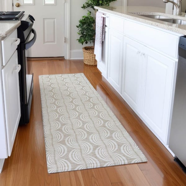 Mayfield Premium Machine Washable Abstract AMF1055 Beige 2 ft. 3 in. x 7 ft. 6 in. Runner Rug
