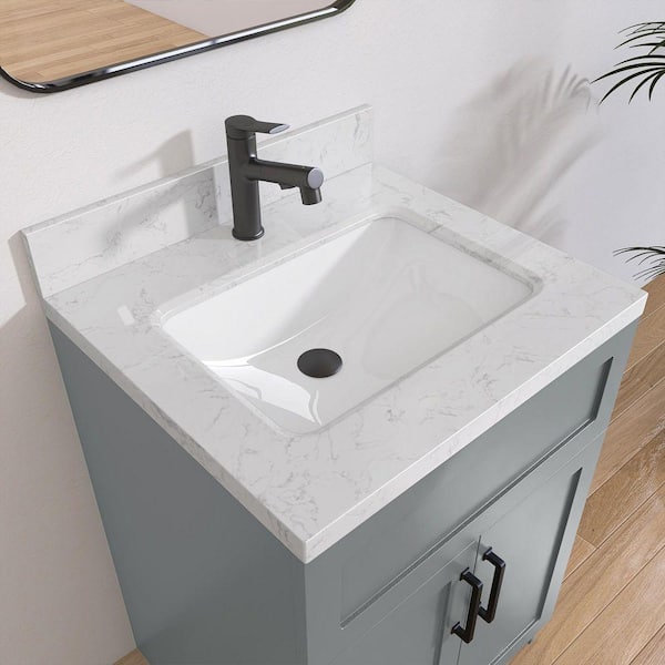 Etyi 24 in. W x 22 in. D Engineered Stone Vanity Top Rectangular Single Sink Bathroom Vanity Top in Carrara White