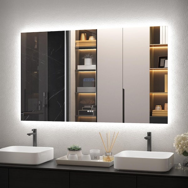 60 in. W x 36 in. H LED Lighted Backlit Modern Rectangular Frameless Anti-Fog Tempered Glass Wall Bathroom Vanity Mirror