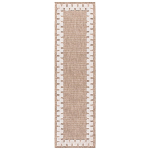 Clayton 2 ft. x 8 ft. Natural/Ivory Geometric Border Indoor/Outdoor Runner Rug