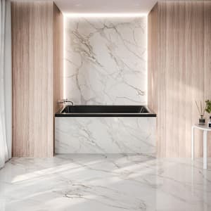 Voltaire 54 in. x 30 in. Soaking Alcove Bathtub with Left Drain in Glossy Black
