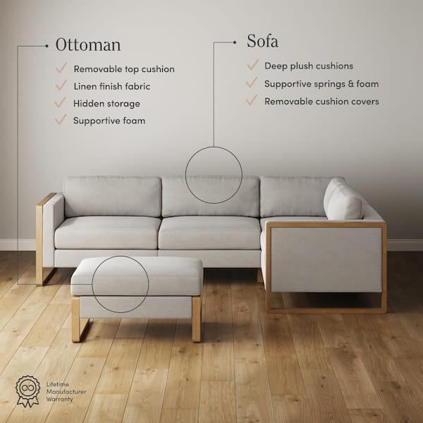 Titan Ultra Plush Comfort Gel 3 Piece Sectional with Ottoman