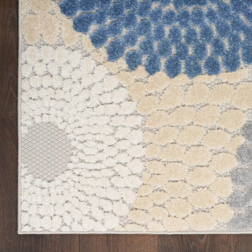 Aloha Geometric Blue/Grey Easy-Care Synthetic Area Rug 7'10" x 10'6"