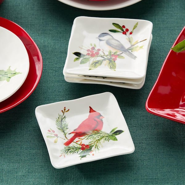 Holly And Vines Assorted Colors Stoneware 6 in. Canape Plates (Set of 4)