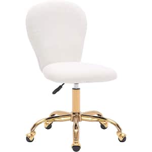 Emmy Faux Fur Swivel Office Chair, White/Gold