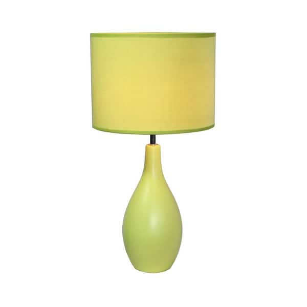 Simple Designs 18.11 in. Green Oval Bowling Pin Base Ceramic Table Lamp with Fabric Shade