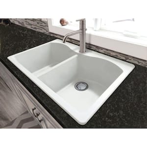 Aversa Drop-in Granite 33 in. 2-Hole Equal Double Bowl Kitchen Sink in White