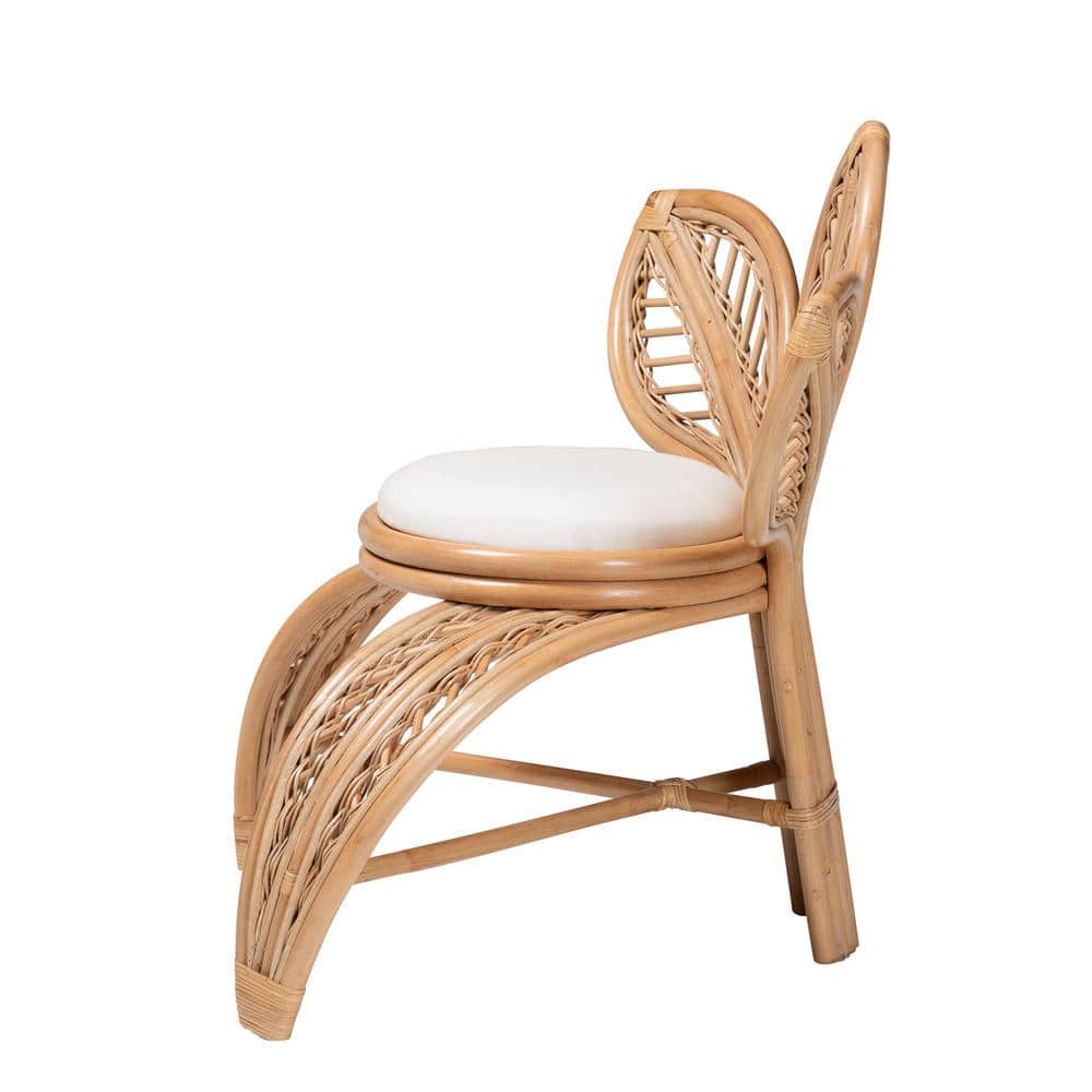 Handcrafted Natural Rattan Leaf Accent Chair with White Cushion