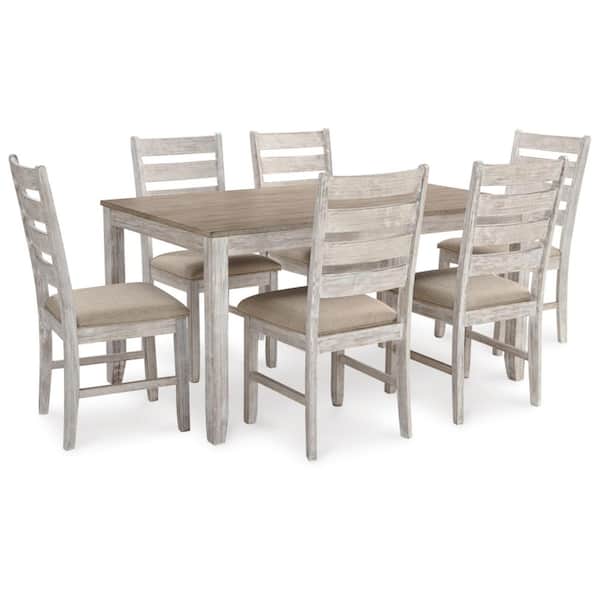 Skempton 7-Piece Rectangle White MDF Top Dining Room Set Seats 6