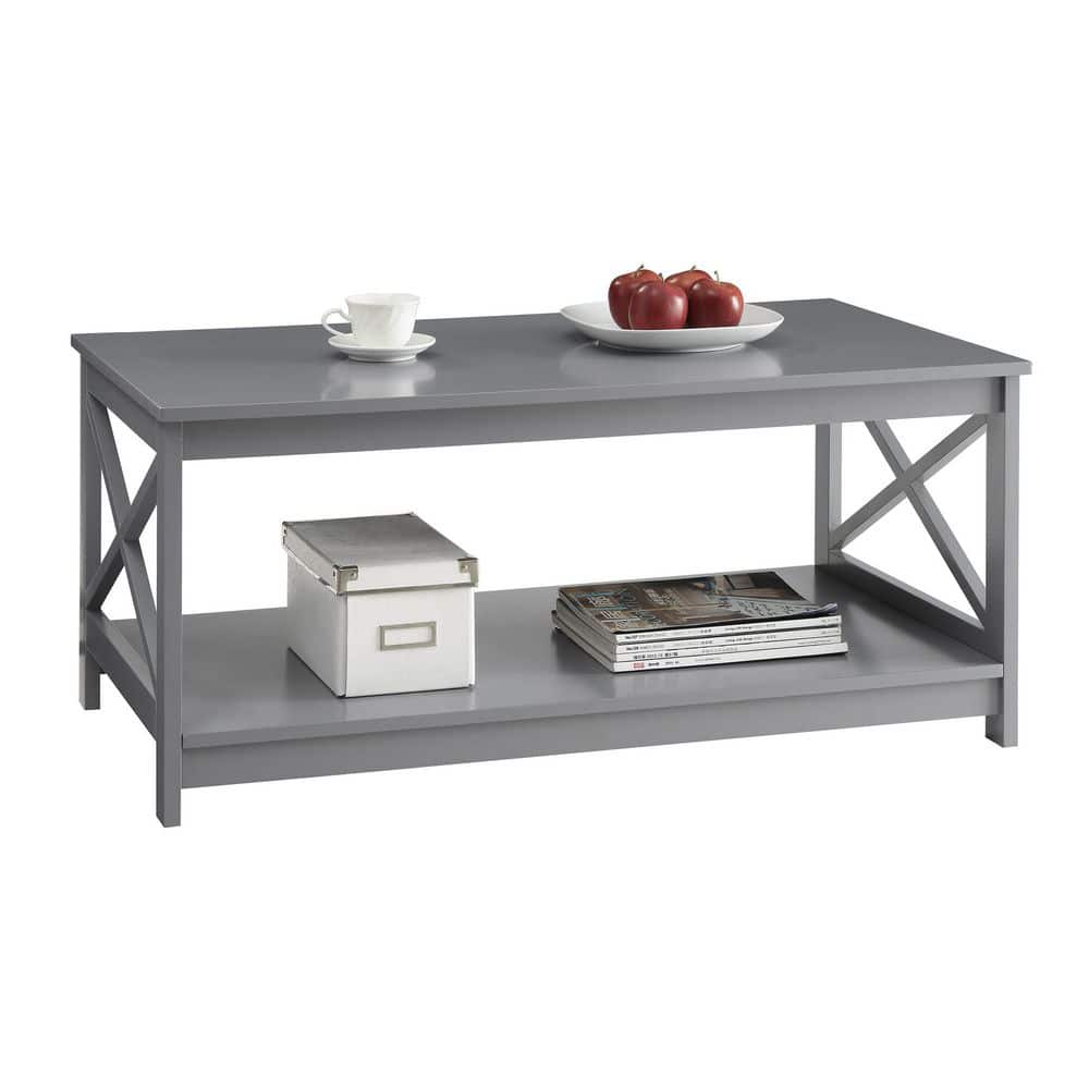 Coastal Farmhouse Gray Rectangular Wood Coffee Table with Shelf