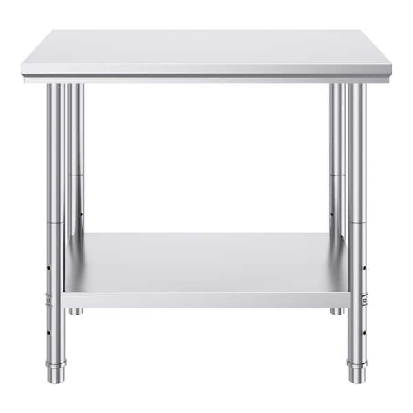 SKYSHALO Stainless Steel Prep Table 35 x 24 x 31 in. 700 lbs. Silver Heavy Duty Metal Worktable with 3 Adjustable Height Levels
