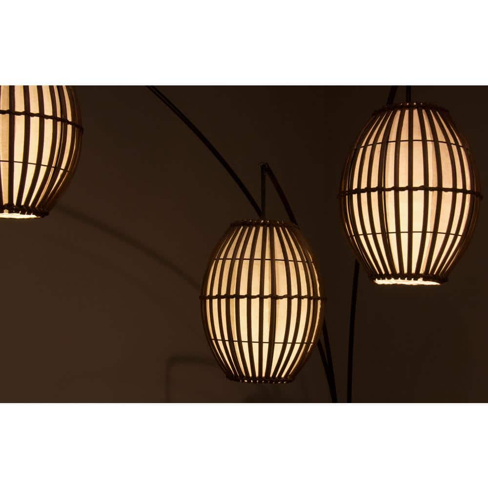 Antique Bronze Arc Floor Lamp with Bamboo Shades
