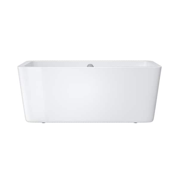 JimsMaison 67 in. Acrylic Roll-Top Flatbottom Non-Whirlpool Bathtub in White