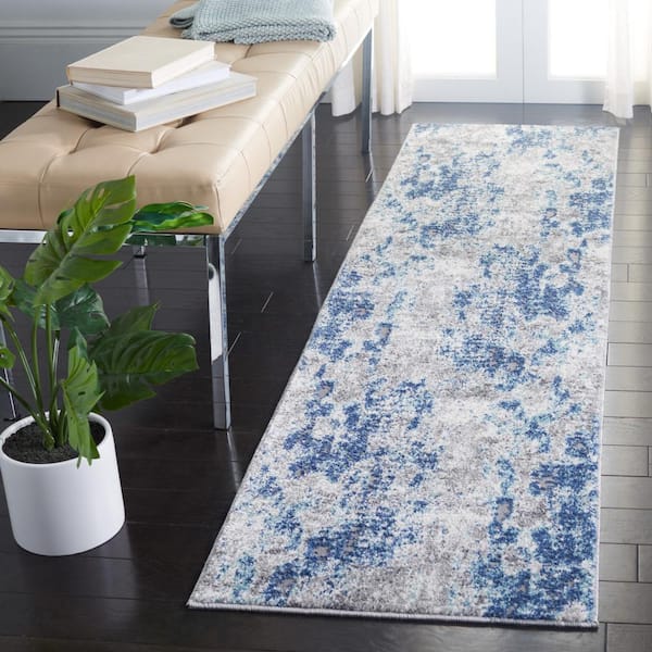 Aston Navy/Gray 2 ft. x 13 ft. Abstract Distressed Runner Rug