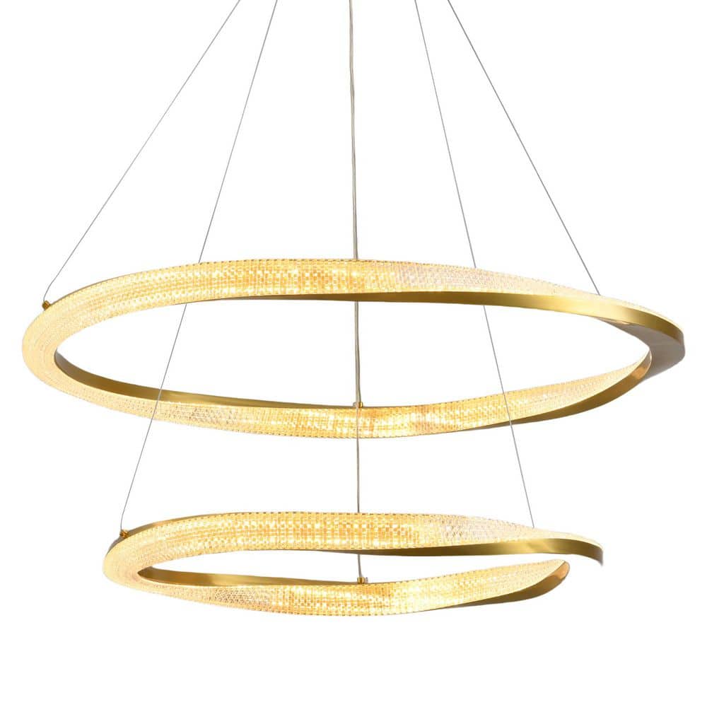 2-Light Modern Integrated LED Chandelier Light Fixture, Crystal Rings Chand