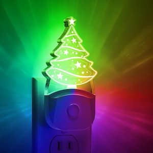 0.5-Wattage Dusk to Dawn Multi-Color Changing Integrated LED Plug-in Christmas Tree Night Light（2-Pack）