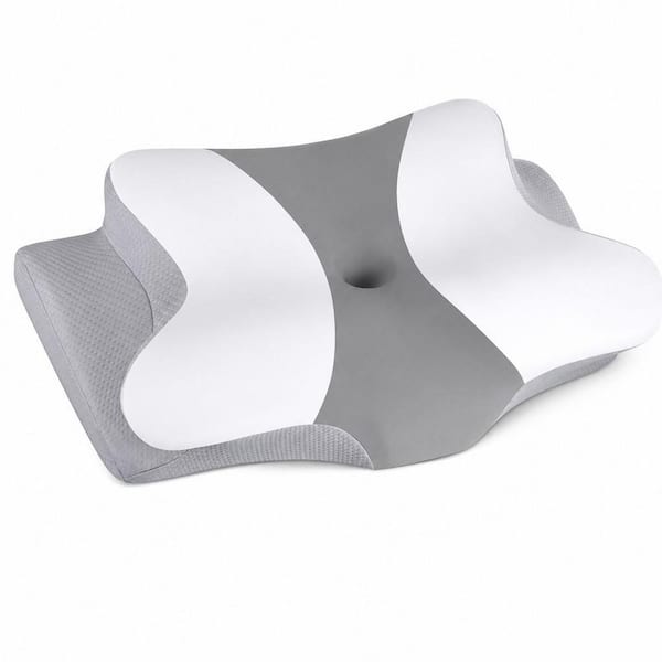 Cooling Butterfly Contour Memory Foam Pillow, Queen Size, 1-Piece Bed Pillow, Cervical Neck Support for Pain Relief Gray