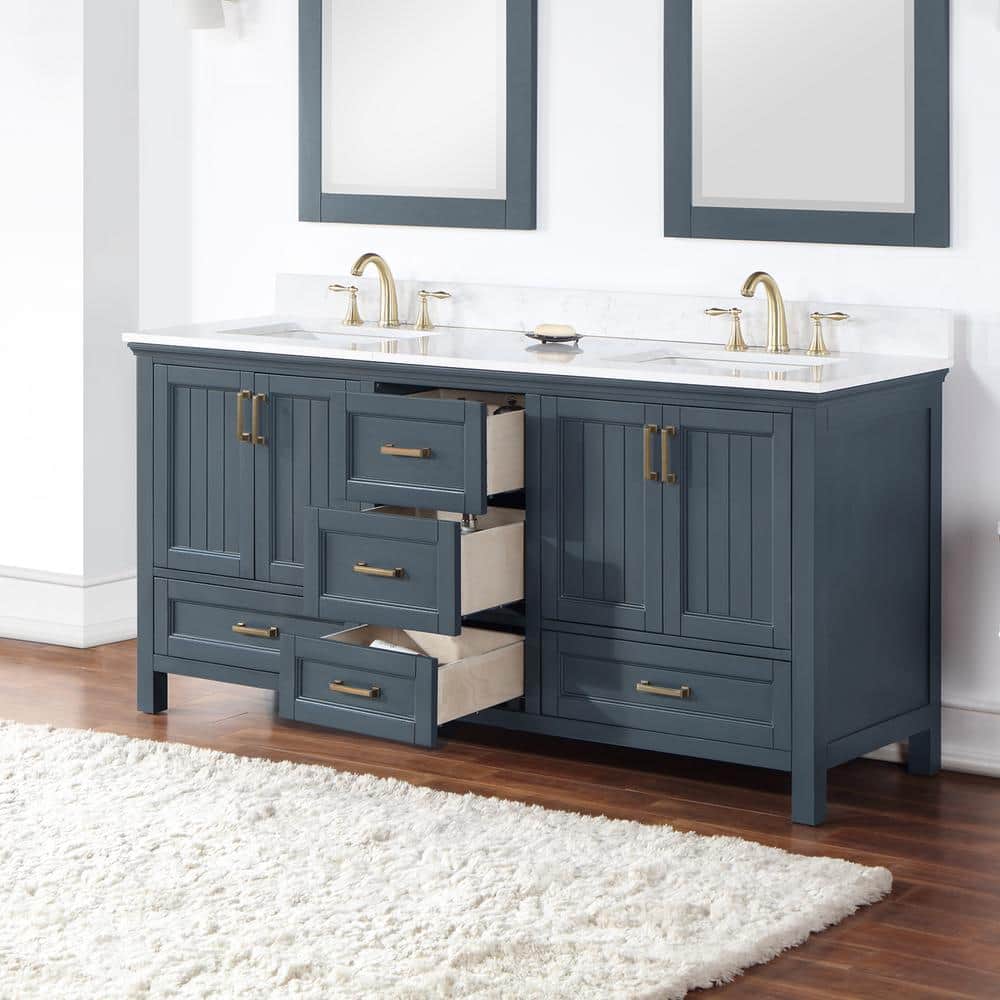 Isla 72" Classic Blue Double Sink Bathroom Vanity with White Stone Top