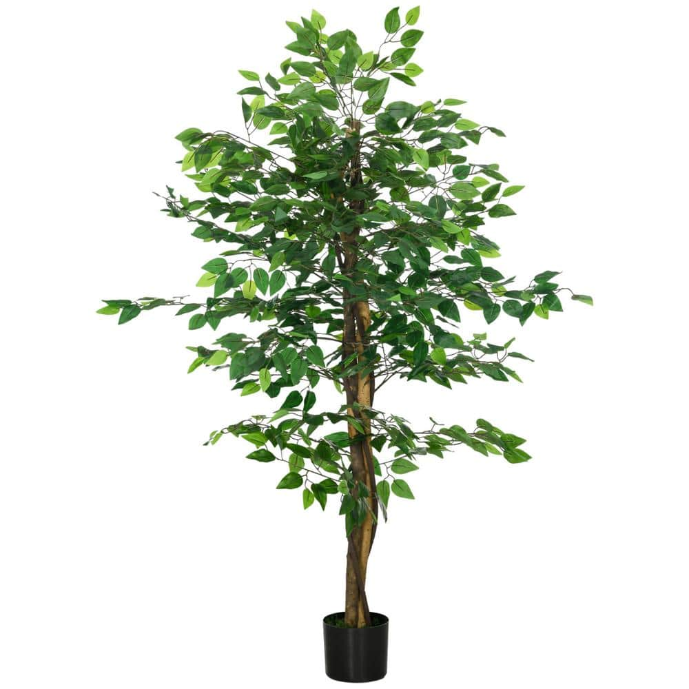 HOMCOM 5 ft. Artificial Ficus with Pot, Indoor Outdoor Fake Plant for ...