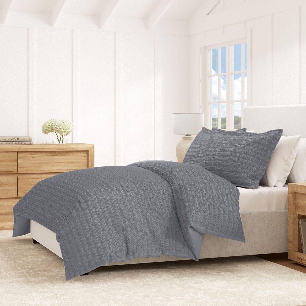 Blue 100% Cotton Honeycomb Waffle 3-Piece Full / Queen Duvet Set with Shams price history on PriceWatchPro