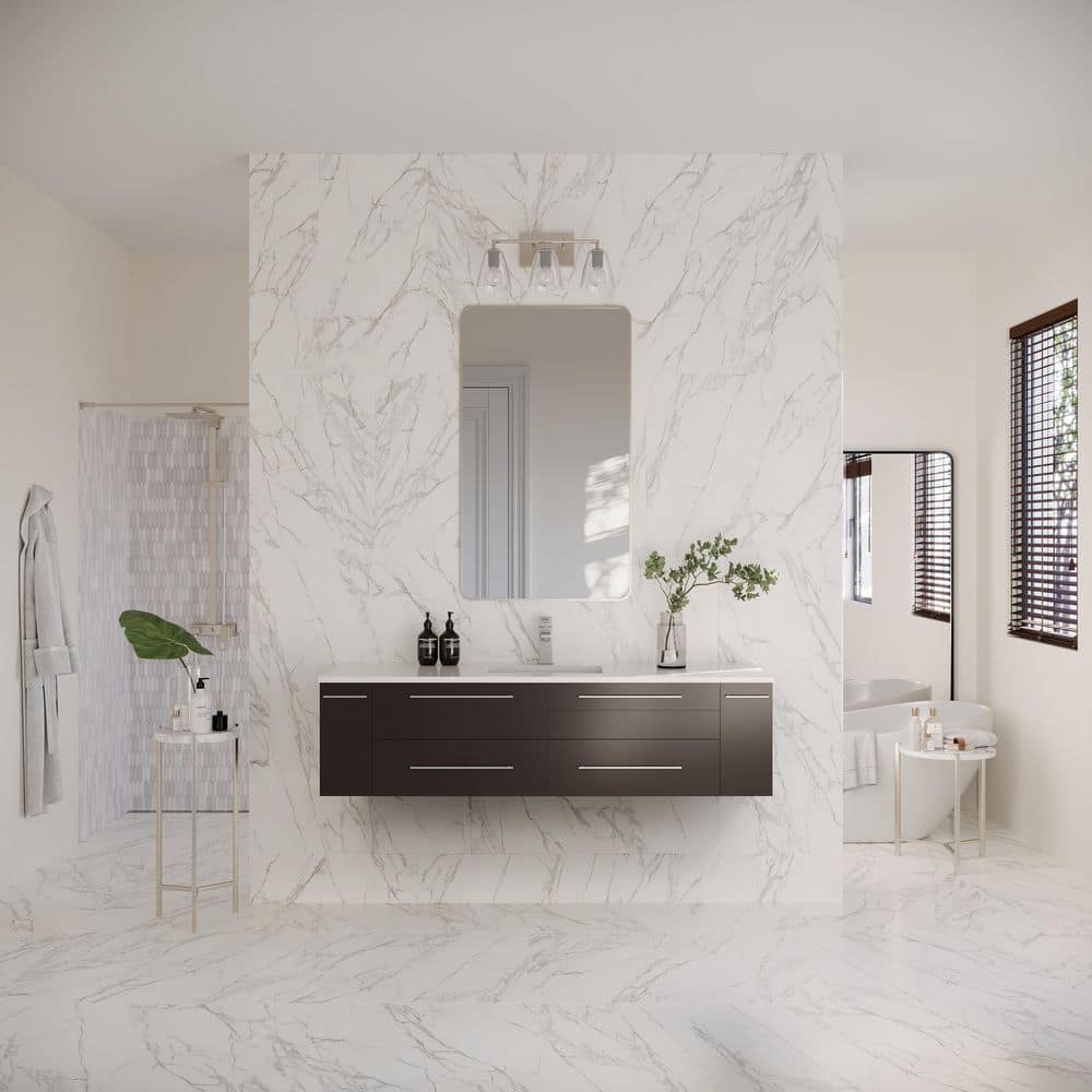 Espresso 60'' Wall-Mount Vanity with Quartz Top and Ceramic Sink