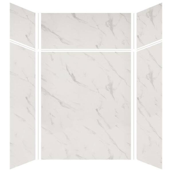 Transolid Expressions 42 in. x 60 in. x 96 in. 4-Piece Easy Up Adhesive Alcove Shower Wall Surround in Bianca