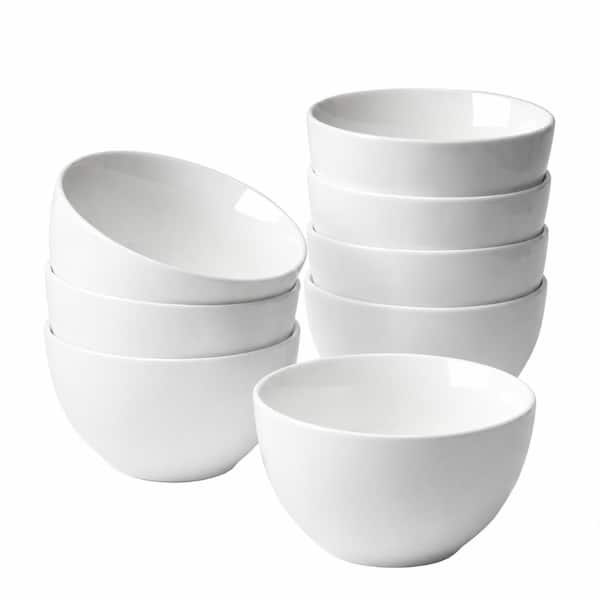 10 oz White Ceramic Salad Bowl Set of 8, 4.3 in Diameter Small Bowls for Dessert, Snack, and Side Dishes