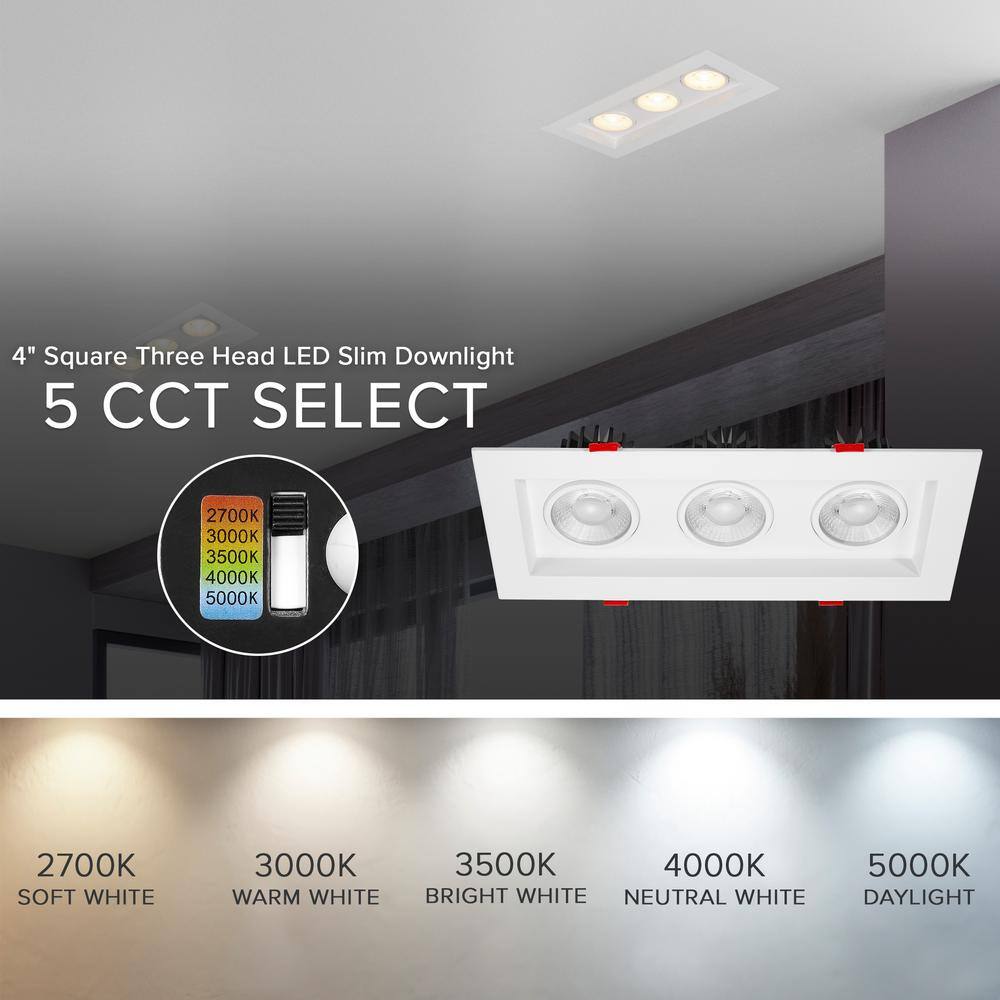 White Aluminum Square Recessed LED Downlight with Adjustable Heads